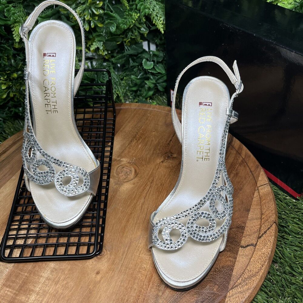 E! Live‎ From The Red Carpet Heels Women’s 8.5 Silver Dress Bridal Sandals 1662 - Picture 2 of 16